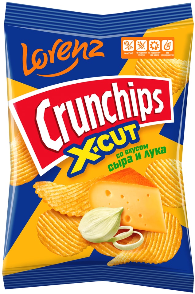 Чипсы Crunchips X-Cut рифленые Сыр и лук 70г