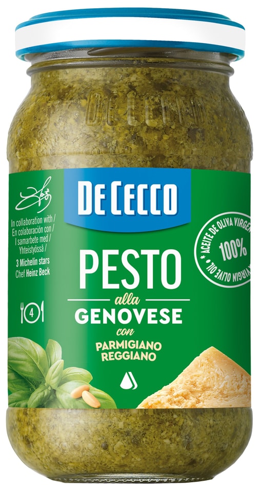 Соус De Cecco Песто с базиликом, кедровыми орехами и оливковым маслом 190г