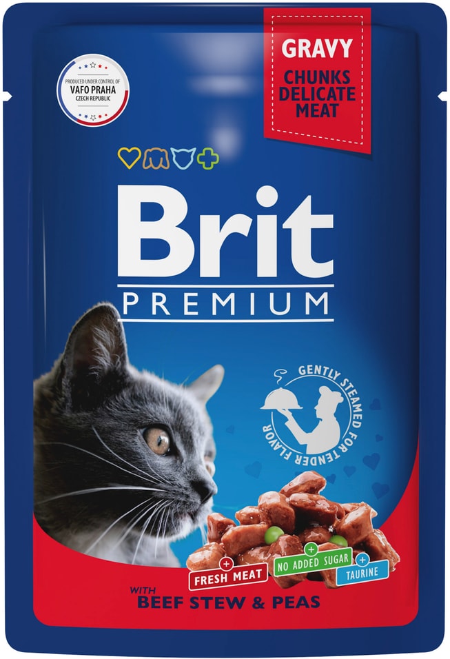 Влажный корм для кошек Brit Premium с говядиной и горошком 85г (упаковка 14 шт.)