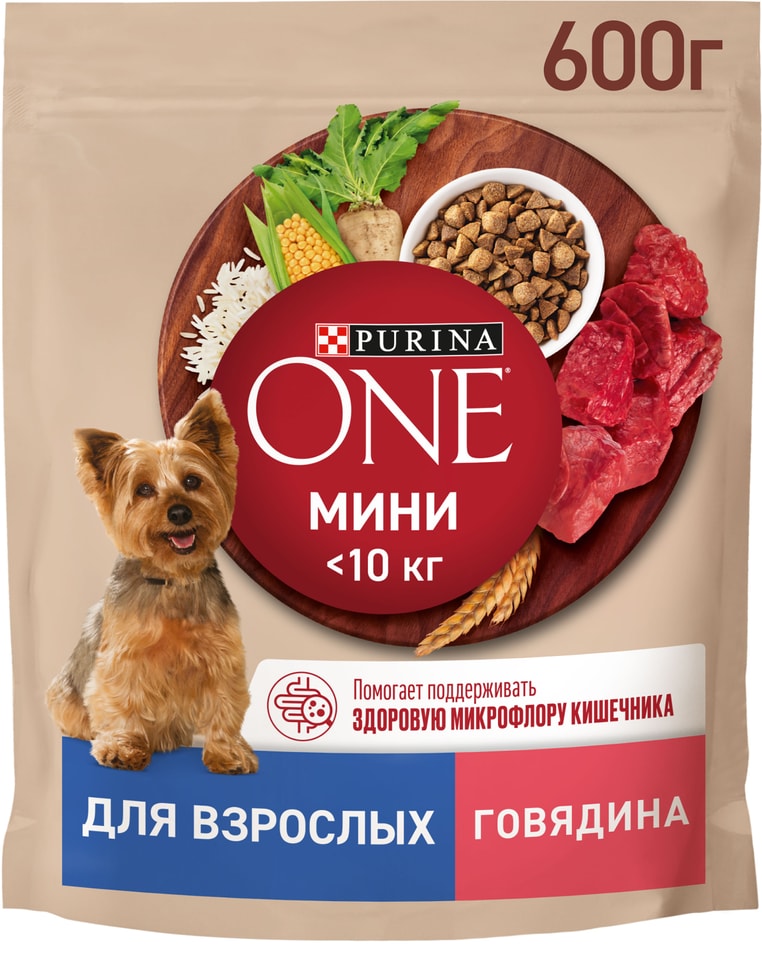 Сухой корм для собак Purina ONE для мелких пород с активным образом жизни с говядиной и рисом 600г