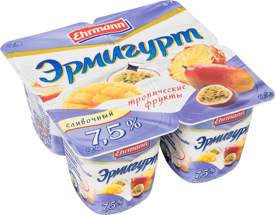 Продукт йогуртный Эрмигурт Тропические фрукты 7.5% 4шт*100г
